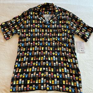 Disney 100 Black Casual Button Down Shirt with Vibrant Pattern